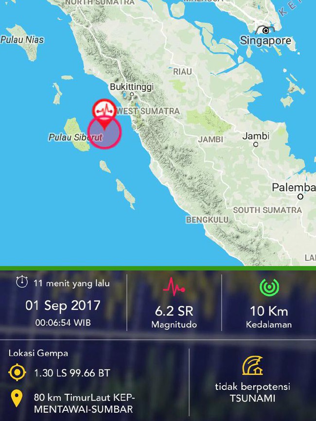 Gempa 6,2 SR Guncang Kepulauan Mentawai Sumbar, BMKG Pastikan Tak Berpotensi Tsunami