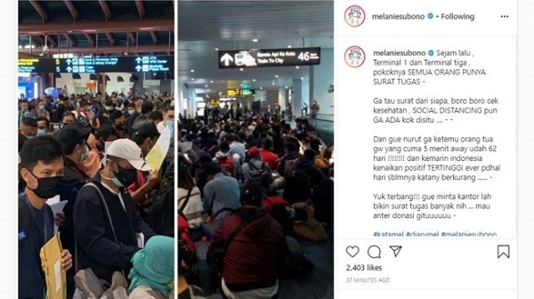 WOW RAMAI...Bandara Soekarno-Hatta Banjir Penumpang, ''Boro-boro Cek Kesehatan, Social Distancing pun Nggak Ada''