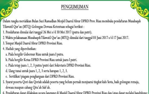 Semarakkan Ramadhan, Masjid Daarul Abror DPRD Riau Gelar MTQ