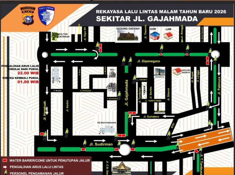 Satlantas Pekanbaru Berlakukan Penutupan Sejumlah Jalan di Malam Tahun Baru