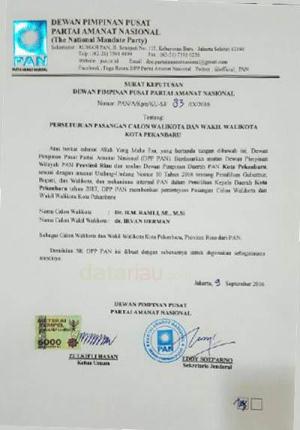 Surat DPP PAN Dukung Ramli Walid-Irvan Herman Beredar, Ini Dia...