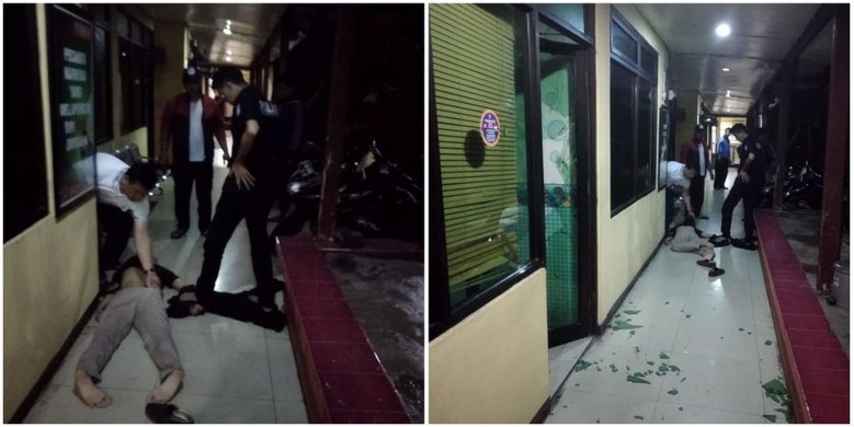 Kantor Polsek  Diserang Pria Bersenjata Tajam, Polisi Berpangkat Kapten Luka Dilempar Pisau Babi