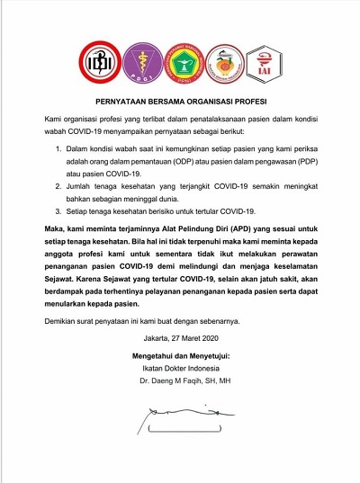 Lima Organisasi Profesi Kesehatan Minta Anggotanya Tak  Tangani Pasien Corona  Bila Tak Didukung Ini...