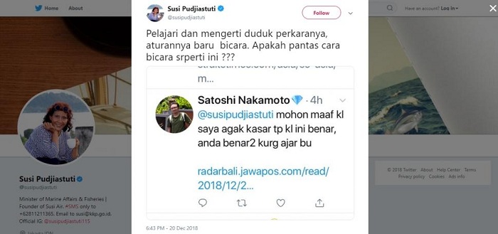 Gara-gara Disebut Kurang Ajar, Mentri Susi Pudjiastuti 'Ngamuk' di Twitter