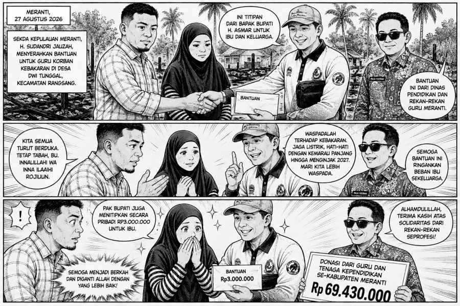 Sekda Meranti Serahkan Bantuan untuk Guru Korban Kebakaran di Rangsang