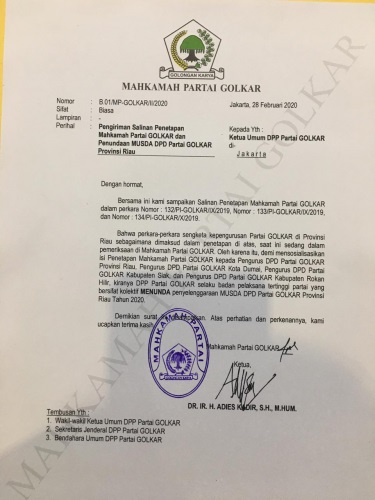 Mendadak, Musda Partai Golkar Riau Dibatalkan, Ini Alasan DPP