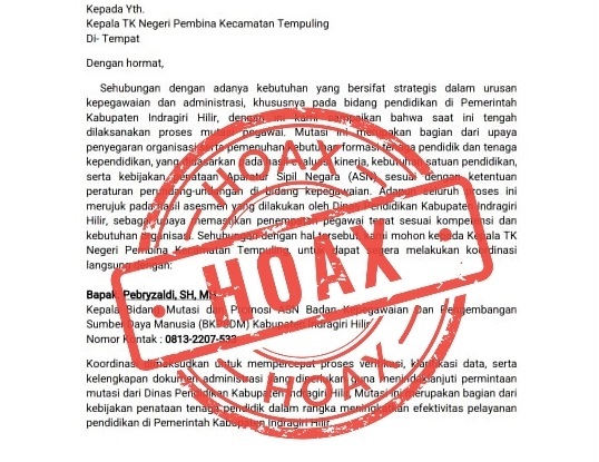 Beredar Surat Mutasi ASN, Ini Penjelasan BKPSDM Inhil