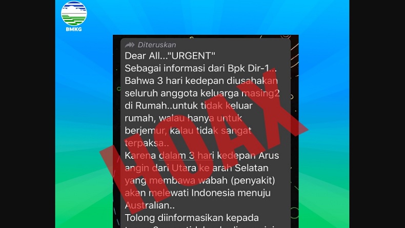 Jangan Disebarkan Lagi! Beredar Pesan Berantai 3 Hari ke Depan Ada Angin Bawa Wabah Penyakit, Ini Kata BMKG