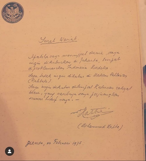 Surat Wasiat Bung Hatta Ditemukan,  Minta Dimakamkan Bersama Rakyat di Tempat Indonesia Diproklamasikan