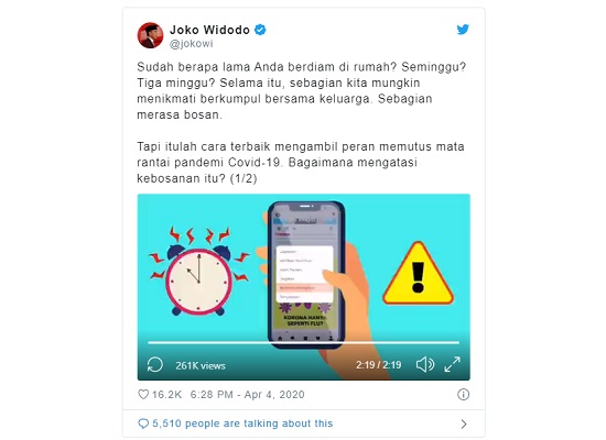 Sudah Berapa Lama Anda di Rumah, Ingat Pesan  Jokowi  Agar Tidak Stres! ''Jangan Habiskan Waktu Anda di Depan Televisi dan Media Sosial Sepanjang Hari''