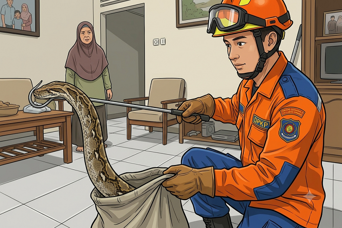 DPKP Pekanbaru Berhasil Evakuasi 72 Ular Dari Permukiman Warga