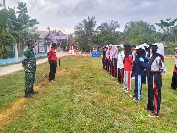 Satgas TMMD Kodim 0321 Rohil Latih Paskibra Pekaitan Gelorakan Semangat Nasionalisme Jelang HUT RI Ke-80