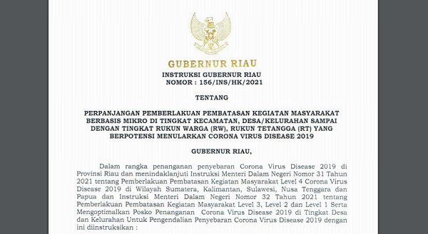 4 Kabupaten Kota di Riau Berlakukan PPKM Level 4,  Sisanya Penerapan PPKM Level 3