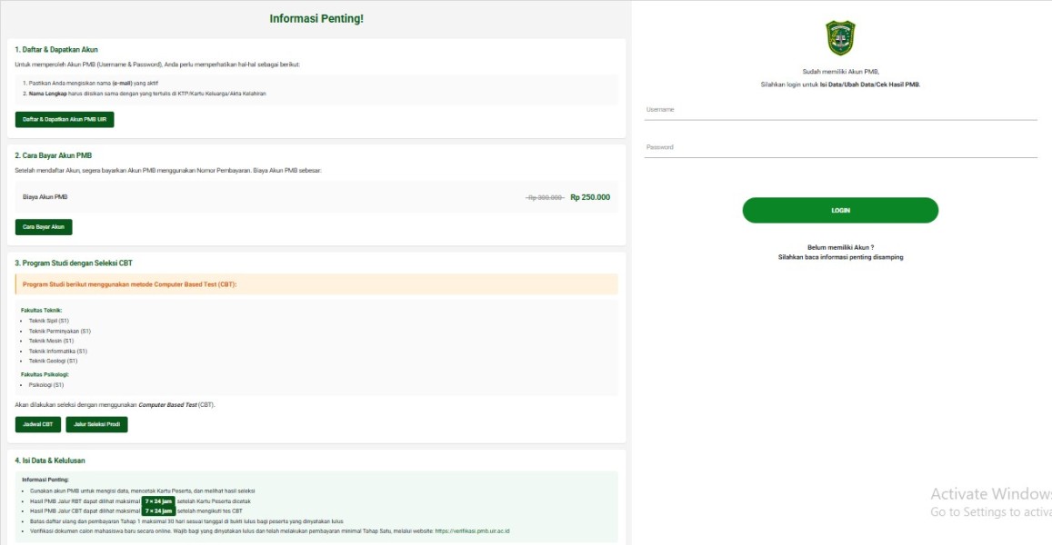 Tata Cara Mendapatkan Akun PMB UIR tahun ajaran 2026/2027