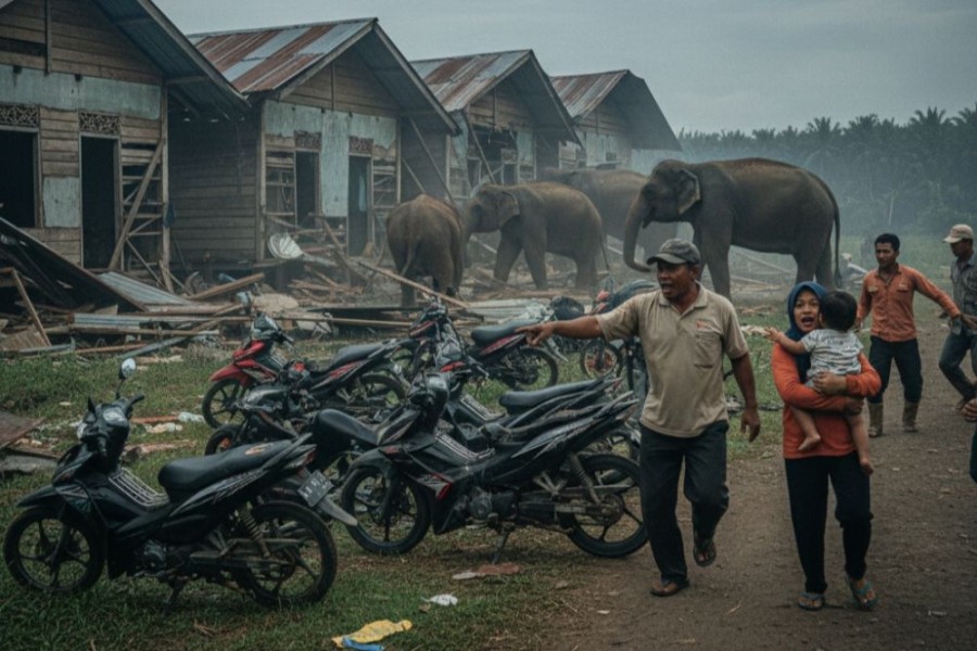 Mengerikan, Mes Karyawan PT Rara Abadi Hancur di injak-injak Belasan Gajah