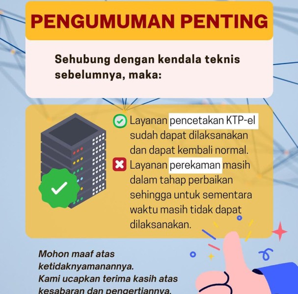 Layanan Pencetakan KTP-el Kembali Normal, Perekaman Masih Tertunda