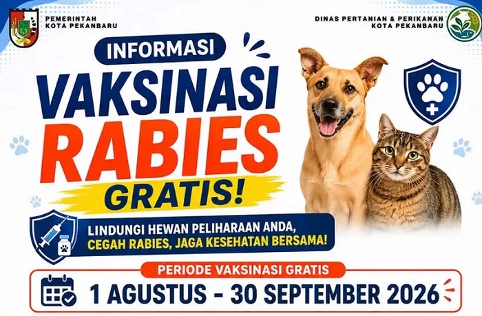 INFO: Ada Vaksinasi Rabies Gratis Mulai Agustus 2026 di Pekanbaru