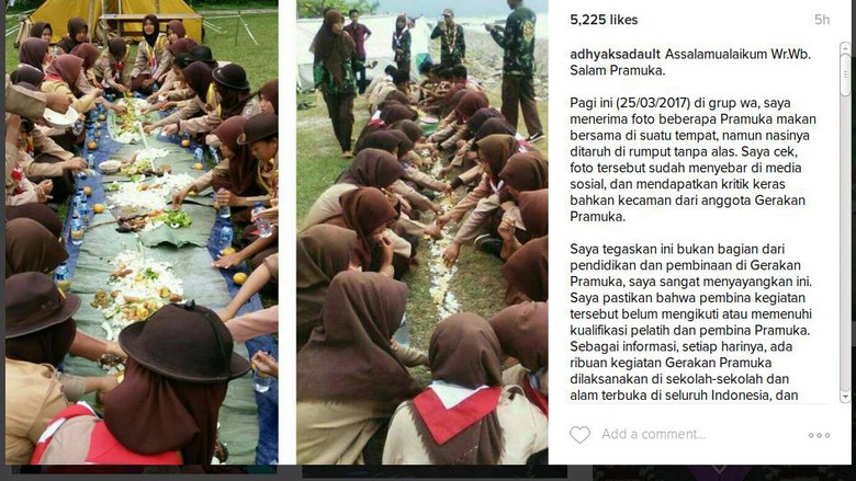 Astaga... Beredar Foto Anggota Pramuka Makan di Tanah, DPR: Itu Warisan Perploncoan