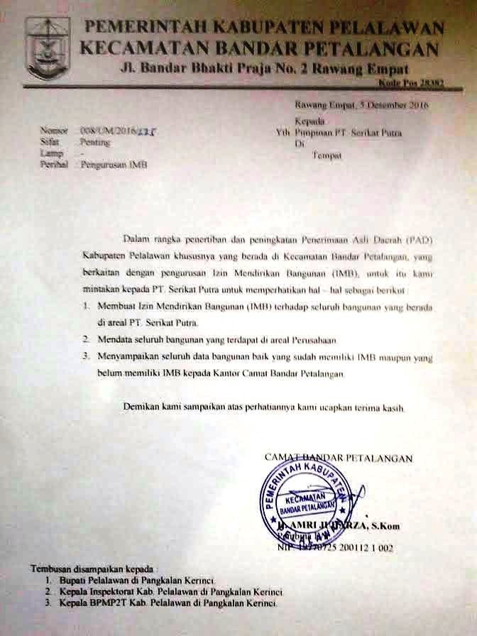 Perumahan Tak Miliki IMB, Camat Layangkan Surat Resmi ke PT Serikat Putra