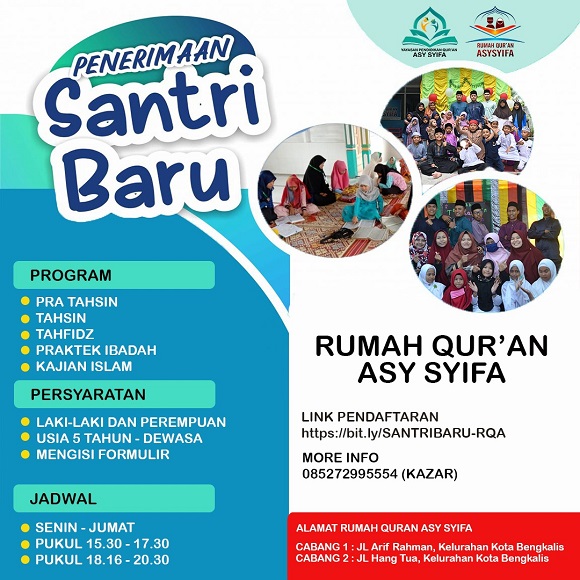 Rumah Qur'an Asy Syifa Bengkalis Buka Pendaftaran Santri Baru