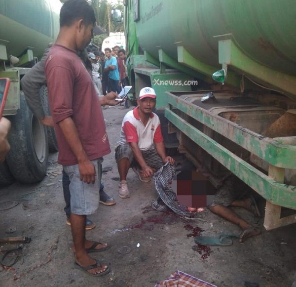 TRAGIS...Mekanik di Dumai Ini Tergilas Mobil Tangki CPO yang Tengah Diperbaikinya