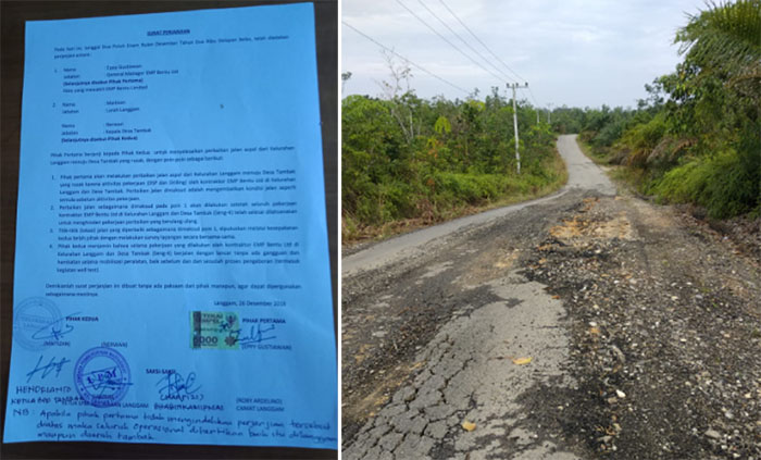 Terus Didesak, PT EMP Bentu Ltd Tandatangi Perjanjian, Bersedia Perbaiki Jalan Tambak yang Rusak