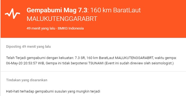 BREAKING NEWS, Gempa M 7,3 Guncang  Maluku Tenggara Barat