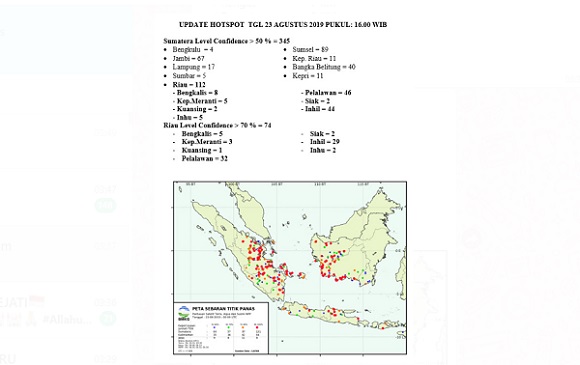 Udara Memburuk, Sore Ini Titik Panas di Pulau Sumatera Mencapai 345 Titik, Terparah di Riau
