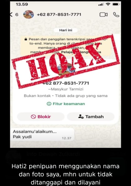 Masyarakat Diminta Waspada! Whatsapp Asisten I Setdako Masykur Tarmizi Diretas Oknum Tak Bertanggungjawab
