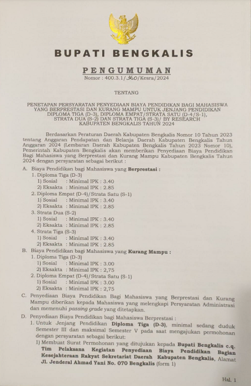 Pemkab Bengkalis Umumkan Penyediaan Biaya Pendidikan dan Beasiswa Khusus Tahfidz, Berikut Persyaratannya