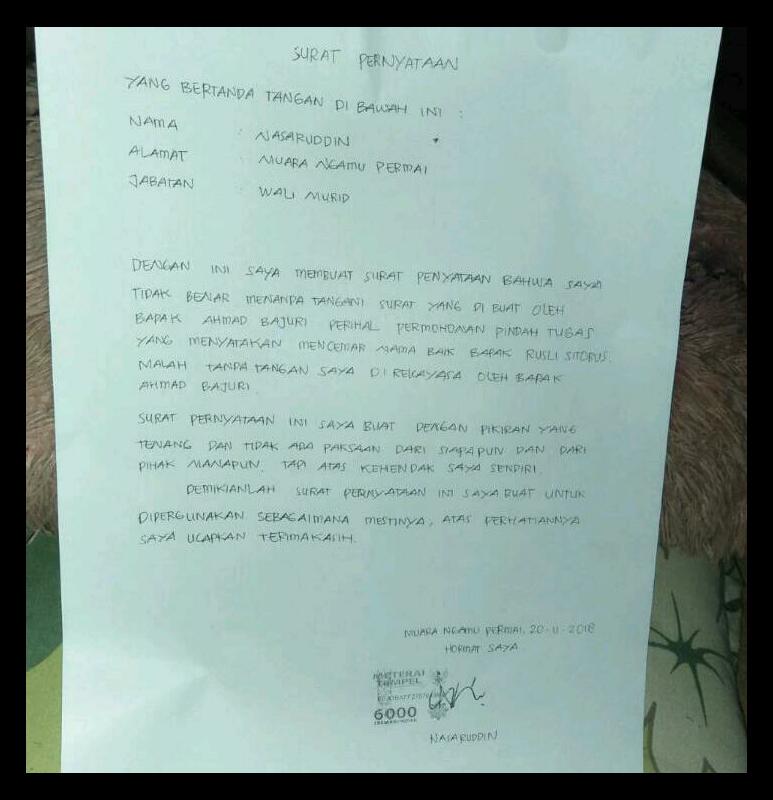 Kepsek SMP Negeri 6 Rambah Hilir Diduga Palsukan Tanda Tangan