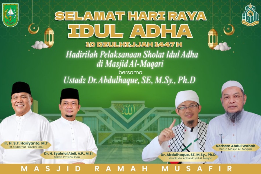 Berada di Kawasan Purna MTQ, Masjid Al-Maqari Riau Layani Jemaah Salat Iduladha