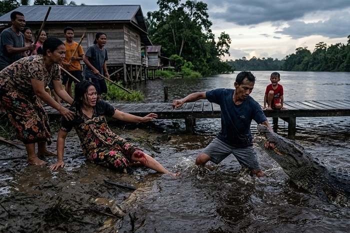 Aksi Heroik Ujang Selamatkan Istrinya Yang Sudah Ditarik Buaya di Sungai Soren Gaung