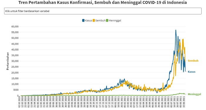 UPDATE 15 Agustus 2021: Bertambah 20.813 Konfirmasi Positif, 30.361 Sembuh, 1.222 Meninggal Dunia