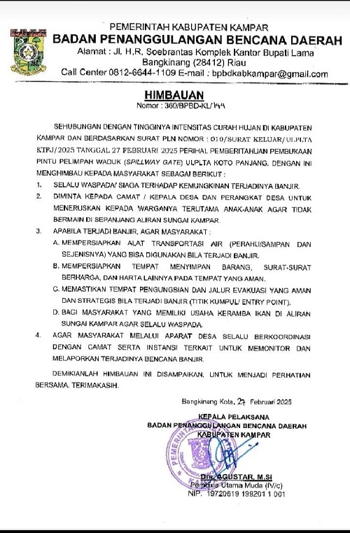 Himbauan Pemkab Kampar Terkait  Tingginya Intensitas Curah Hujan