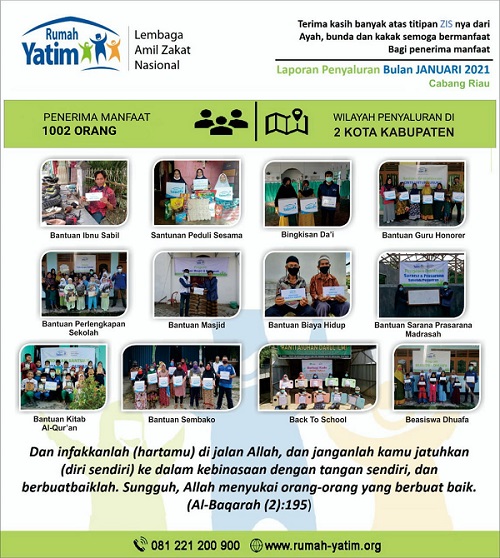 1.002 Mustahik Rasakan Manfaat Penyaluran Program Rumah Yatim Riau di Bulan Januari