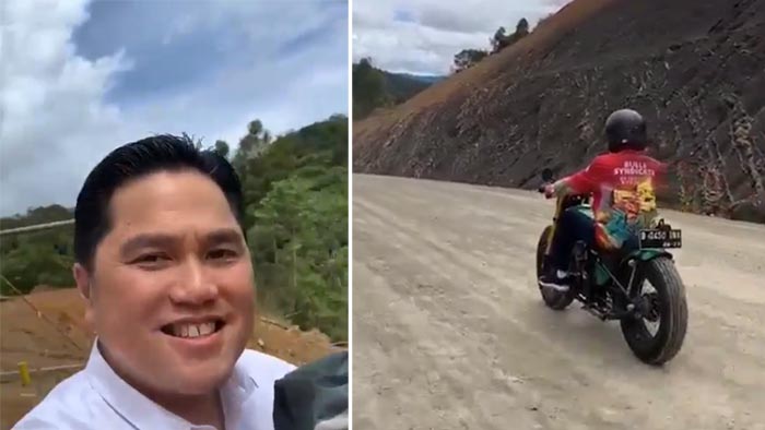 Erick Thohir Naik Motor Dampingi Jokowi Kunjungi Perbatasan RI-Malaysia, Warganet: Pak, Pakai Helm...