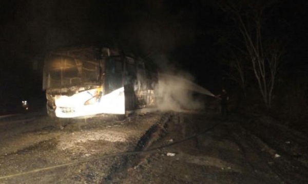Tadi Malam, Bus PMS Tujuan Medan Terbakar di Perawang, Begini Kondisinya