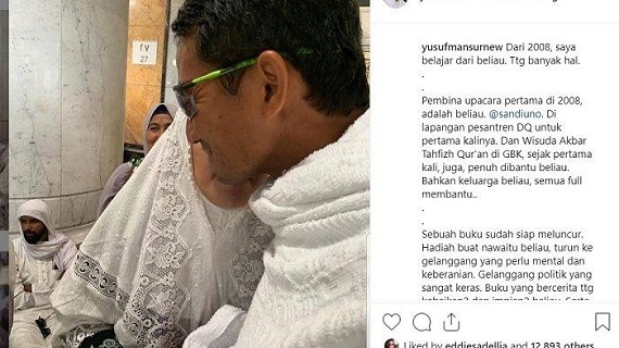 Jelang Pencoblosan, Ustad Yusuf Mansur Posting Foto Sandiaga Uno, Ini yang Dirasakannya...