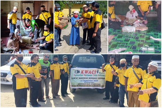 KWACI Rohil Salurkan 30 Paket Sembako dan Masker  Untuk Keluarga  Kurang Mampu