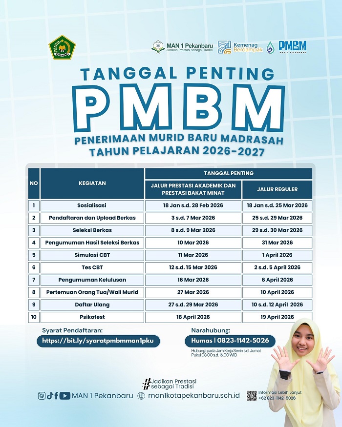 MAN 1 Pekanbaru Buka Dua Jalur Penerimaan Murid Baru
