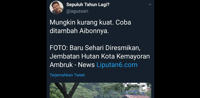 Konyol! Niat Hati Mau Bully Anies Lewat Jembatan Ambruk Kemayoran, Eks Caleg PSI Malah Salah Sasaran