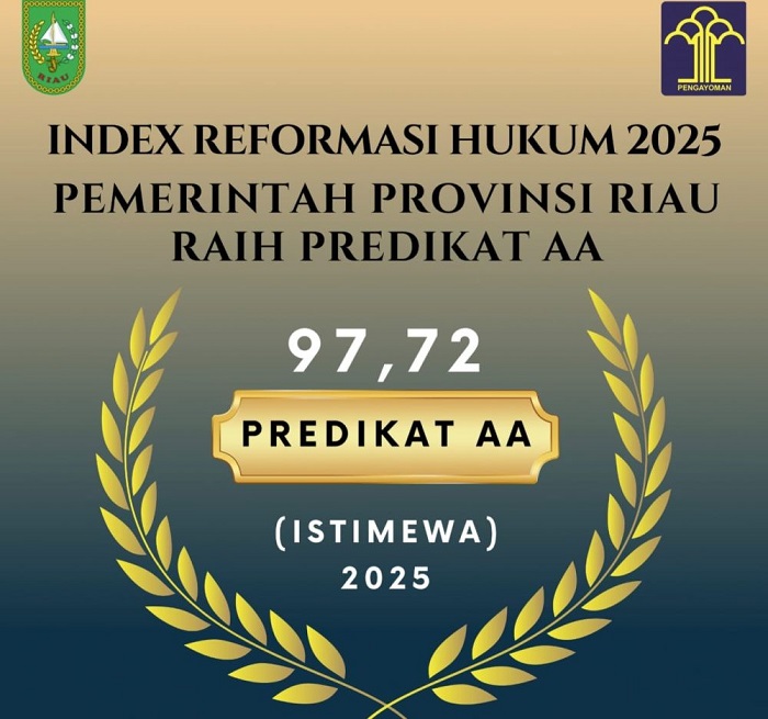 Pemprov Riau Raih Predikat Istimewa Indeks Reformasi Hukum