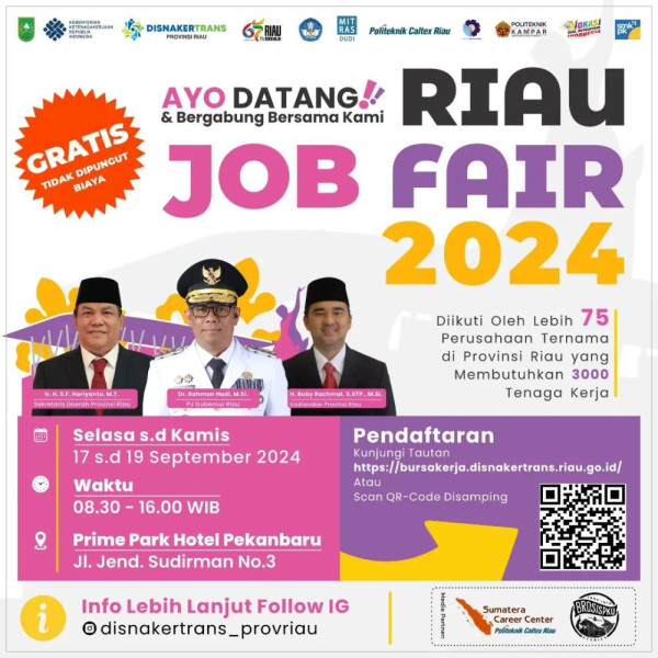 Riau Job Fair 2024 akan Diselenggarakan 17-19 September di Pekanbaru