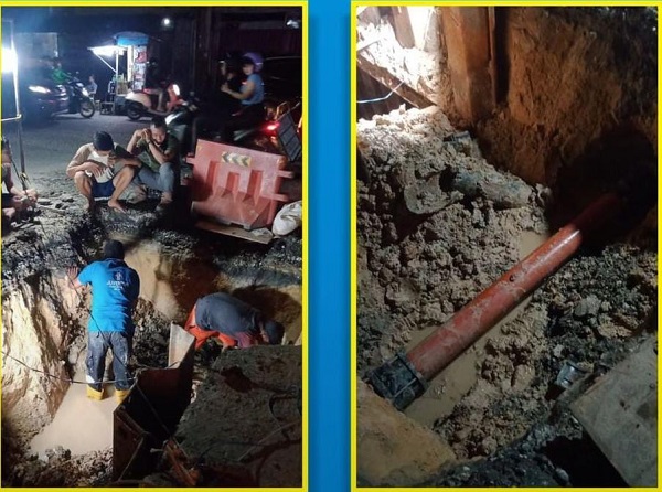 PDAM Tirta Siak Lakukan Perbaikan  Kebocoran Pipa di Jalan Juanda
