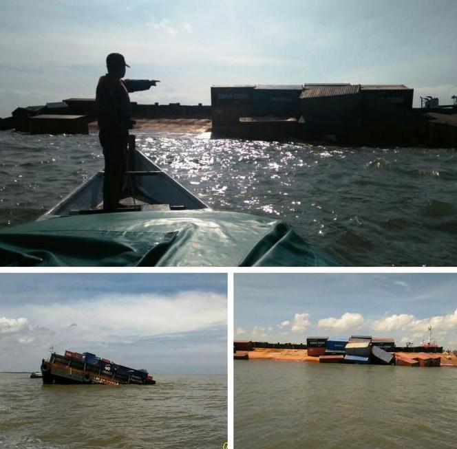 BAWA PULUHAN KONTAINER, Kapal Tongkang Tenggelam di Selat Morong Rupat