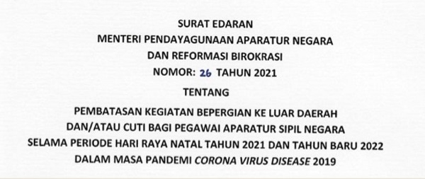 Resmi, Menteri PANRB Larang ASN Cuti dan Bepergian ke Luar Daerah Selama Natal dan Tahun Baru