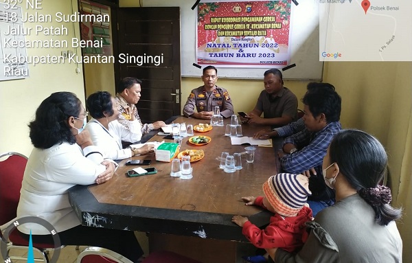 Pengamanan Nataru, Kapolsek Benai Koordinasi dengan Pengurus Gereja di    Benai dan Sentajo Raya