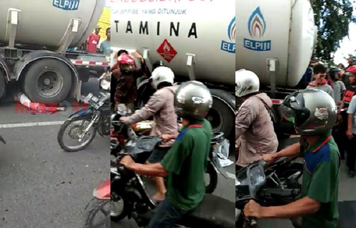 TRAGIS...Senggolan Sesama Sepeda Motor, Mahasiswa Malah Tewas Tergilas Truk Tangki Elpiji 