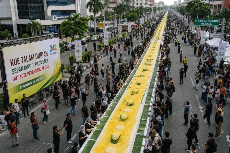 Non APBD, Pemko Sajikan Kue Talam Durian Sepanjang 1 KM untuk Warga di HUT Pekanbaru Ke-242